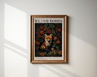 William Morris Poster - Inspired Fox Art - Vintage Poster - Botanical Print - Museum Poster - Fox Portrait - Wall Art - Digital Download
