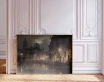 Venecia melancólica - Estilo Academia Oscura - Pintura al óleo oscura - Arte mural - Póster de viaje vintage - Arte vintage oscuro - Arte mural oscuro - Pintura melancólica