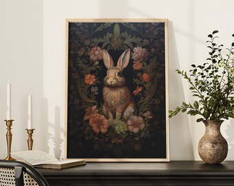 William Morris Poster - Inspired Rabbit Art - Forest Collection - Vintage Poster - Botanical Print - Digital Poster - Fox Portrait -Wall Art