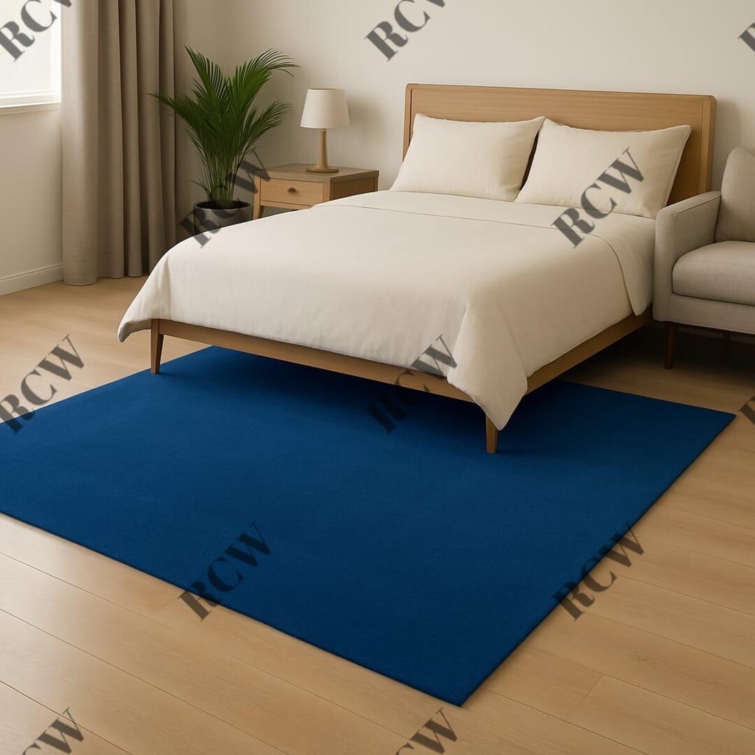 9x12 Deep Blue Hand Tufted Wool Rug: Minimalist Modern Floor Decor ...