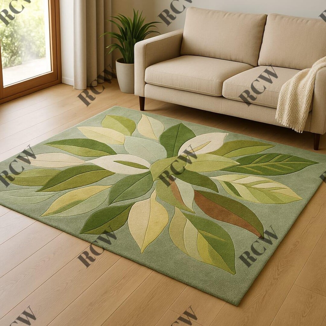 Green Floral Hand Tufted Woolen Area Rug for Bedroom Living Room Office ...