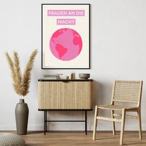 Poster as a digital download to print out yourself, girl power, world, globe, pink, pink, earth, globe, girl power, networking, power