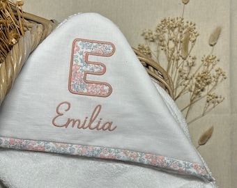 Hooded Large Bath Towel (Baby/Children) - with Liberty Fabric appliqué & trim - new prints available (Personalised)