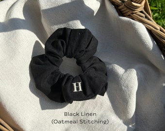 Linen Scrunchie with Embroidered Initial (Personalised)