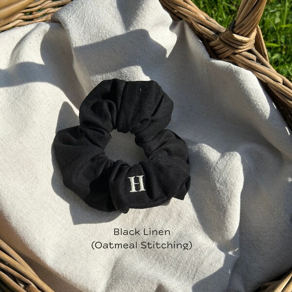 Linen Scrunchie with Embroidered Initial (Personalised)