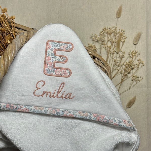 Hooded Large Bath Towel (Baby/Children) - with Liberty Fabric appliqué & trim (Personalised)