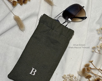 Linen Flex Frame Glasses Case with Embroidered Initial (Personalised)
