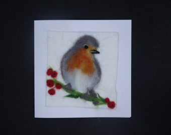 Handmade Needle Felted Robin Greetings Card