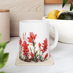 Coffee Mug - Wyoming Indian Paintbrush Flower - Tea Ceramic Cup, Travel Mug, gifts, decor, 11oz, BPA-Free, Microwave and Dishwasher Safe