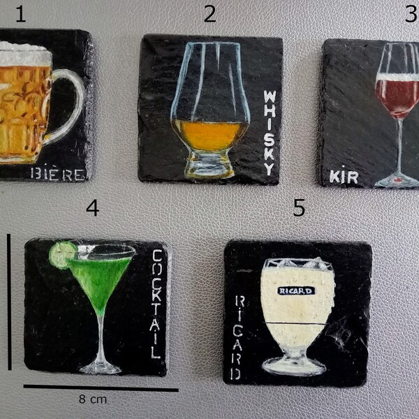 Sous-verres en ardoise thème Boisson, 8 x 8 cm. Idéal pour décorer une table et boire un verre