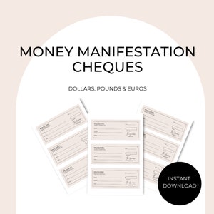 Manifestation Cheques (Manifestation Checks) - Beige: Wealth and Abundance | Vision board | Law of Attraction | Printable