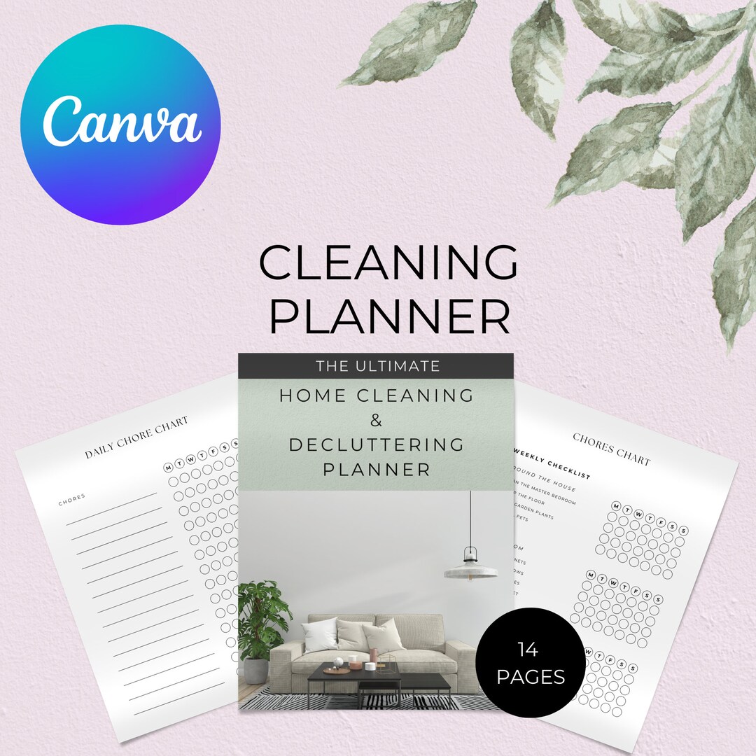 Editable Cleaning + Decluttering Planner Canva Template ...