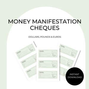 Manifestation Cheques (Manifestation Checks) - Green: Wealth and Abundance | Vision board | Law of Attraction | Printable