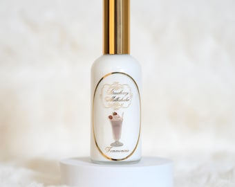 Perfume cremoso de batido de fresa para el cuerpo y el cabello. Alta calidad y larga duración. Seguro para el cabello. Envase de vidrio de lujo.