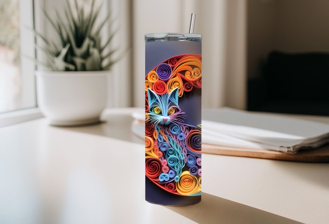 Calico Cat Rainbow Colors Quilling Tumbler Design Art 20 Oz Etsy