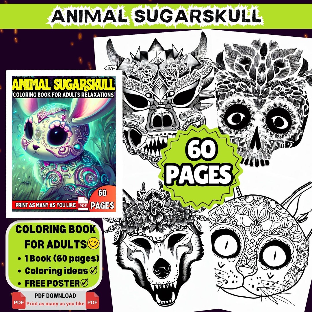 V6 60 Animal Sugarskull Coloring Pages Printable Coloring - Etsy