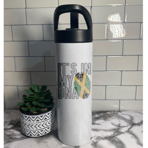 Custom Jamaican Flag Water Bottle.  Gift for Grandad, Mum, Dad for Holiday.  Sports Lid 20oz Tumbler.  Stainless Steel Cup.  Carnival Bottle