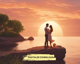 Smartphone wallpaper, lovers, sunset, island, love