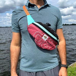 Colorful and Practical: Two-Compartment Upcycled Ovva Sling Bag. Sustainable, Unique and Handmade Bum Bag/Fanny Pack
