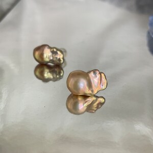 Luminous Baroque Pearl Stud Earrings | golden bronze color baroque Pearl