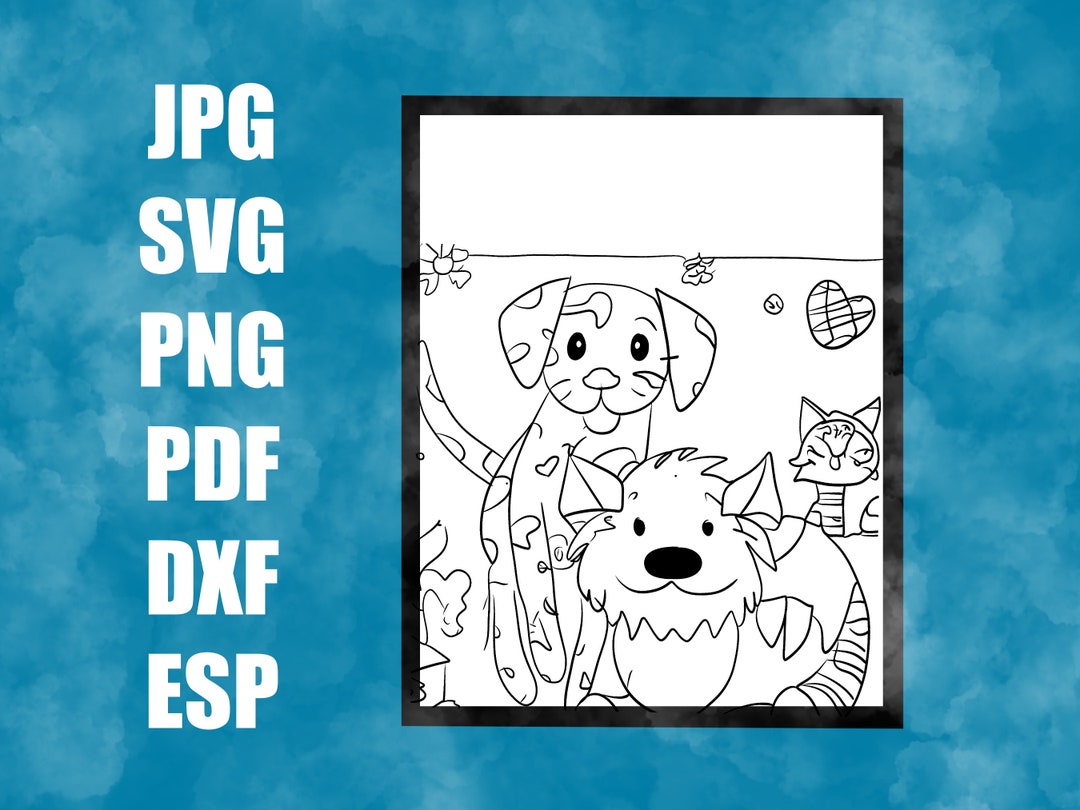 Dog and Cat Coloring Page, Printable Adult Kids Coloring Pages
