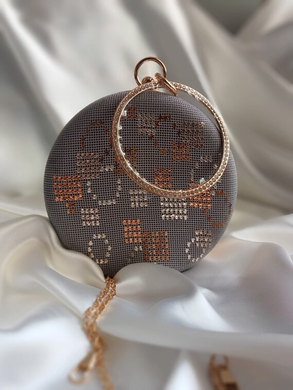 Gold Bracelet Clutch Embroidered Geometric Patterned Gray Suede Evening Dress Bag. an Unforgettable Gift for the Bride Witness. Etsy