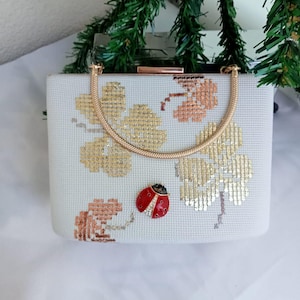 Glücks-Clutch : Vierblättriges Kleeblatt | Marienkäfer Brosche Brauttasche |  Abendkleid Accessoire