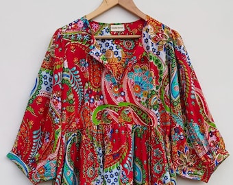 Handblock Blümchen Baumwolle Kleid: Sommer Gaze Block Print