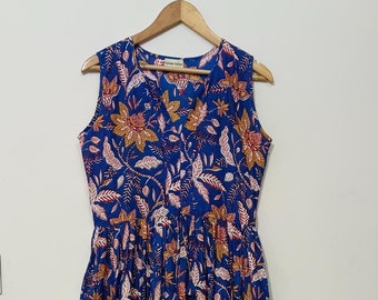 Handblock bedrucktes Baumwollkleid: Indisches langes Blumenkleid