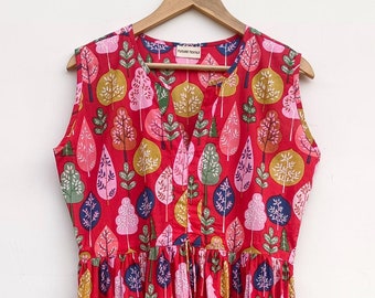 Hand Block Printed Cotton Dress: Indian Tunic Gown