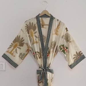 Cotton Kimono Robe Dressing Gown, Block Print Bridesmaid Robe, Summer Nightwear, One Size