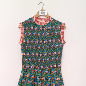 Hand Block Printed Cotton Maxi Dress: Sleeveless Summer Smock Dress