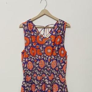 Handblock Cotton Dress: Indian Floral Print Long Dress