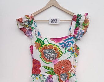 Hand Block Printed Cotton Dress: Indian Floral Tunic Gown