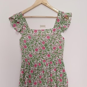 Hand Block Printed Cotton Dress: Indian Floral Gown