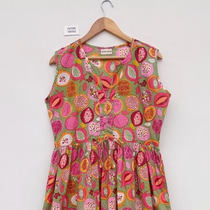 Hand Block Printed Cotton Gauze Dress: Indian Tunic Gown