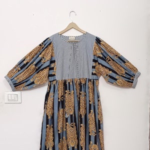 Cotton Stripes Tiger Dress, Midi Dress, Mini Dress, Long Block Print Dress, Summar Dress Cotton Dress For Girls Deep Neck with string closer