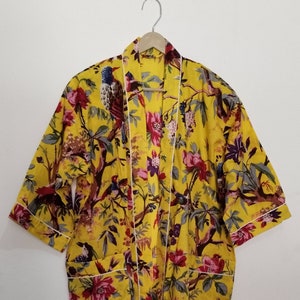 Cotton Kimono Robe Dressing Gown, Block Print Bridesmaid Robe, Summer Nightwear, One Size