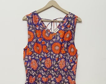 Beautiful Hand Print Dress || Handblock Cotton Dress || Indian Print Dress || Cotton Block Dresss || Sleevesless cotton Dress for Women&#39;s