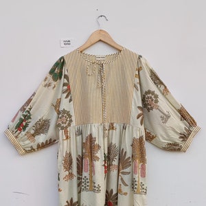 Handblock Floral Cotton Dress: Summer Block Print Midi Dress
