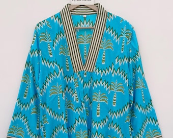 Ikat Kaftan Dress: Cotton Boho , Hand Blockprint Cotton