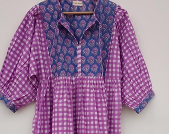 Handblock Floral Cotton Midi Dress: Summer Casual Tunic