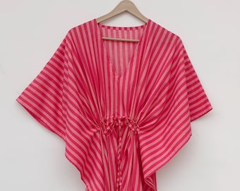 Floral Cotton Kaftan Dress: Indian Maxi Cover-Up Plus Size