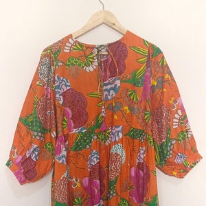 Floral Block Print Cotton Gauze Dress: Summer Casual with Pockets