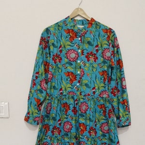 Hand Block Print Cotton Dress: Indian Floral Long Dress