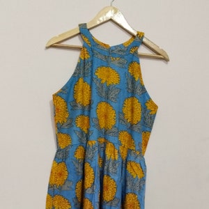 Hand Block Printed Cotton Dress: Indian Floral Gown