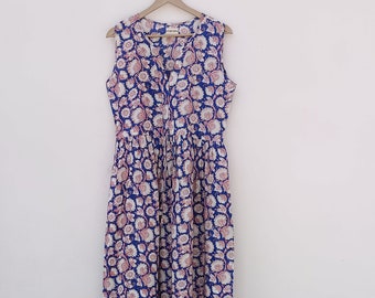 Hand Block Printed Cotton Dress: Indian Tunic Gown