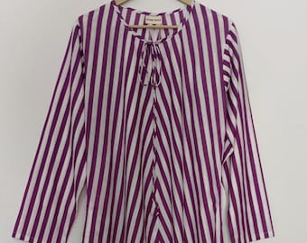 Striped Cotton Maxi Dress: Long Sleeve Tiered Dress with Pockets