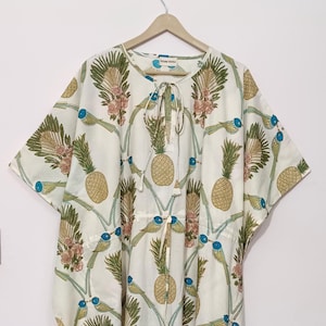Animal Print Cotton Kaftan: Indian Block Print Beach Coverup