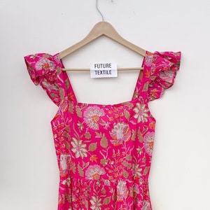 Hand Block Printed Cotton Dress: Indian Floral Tunic Gown